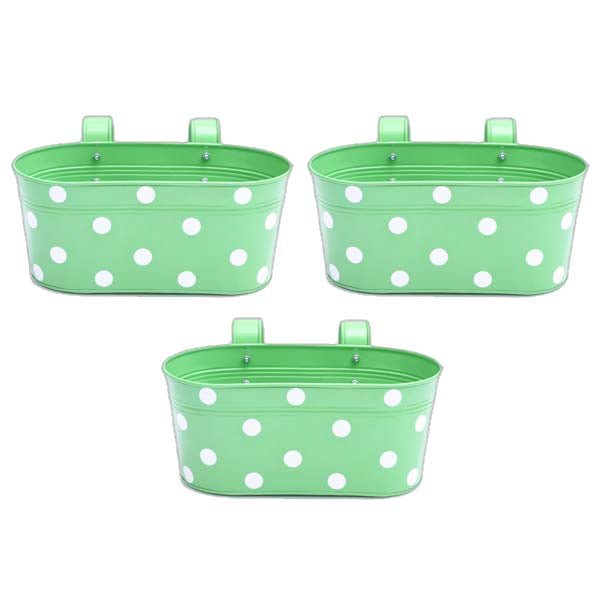 12 inch (30 cm) Polka Railing Oval Metal Planter (Set of 3)(Green)