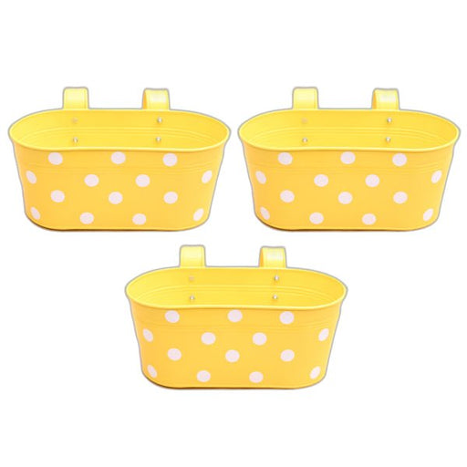 12 inch (30 cm) Polka Railing Oval Metal Planter (Set of 3)(Yellow)