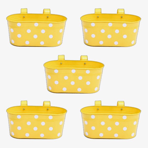 12 inch (30 cm) Polka Railing Oval Metal Planter (Set of 5)(Yellow)