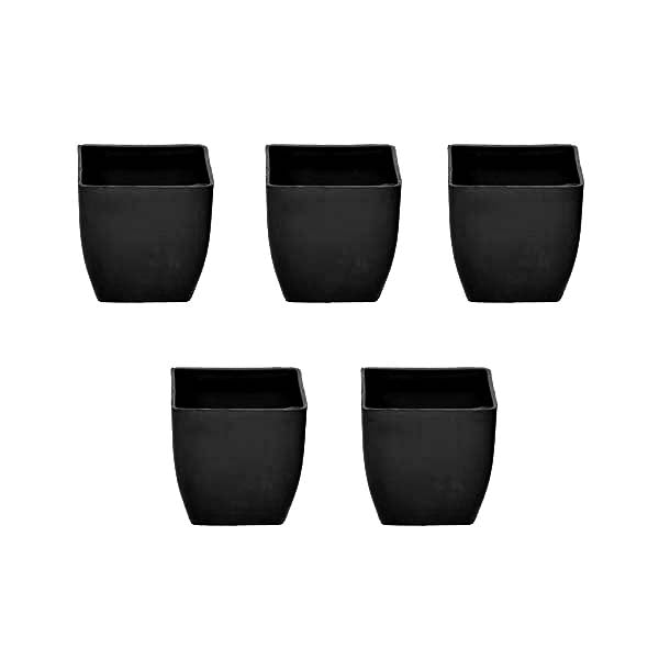 3.3 inch (8 cm) Square Plastic Planter with Rounded Edges (Set of 5)(Black)