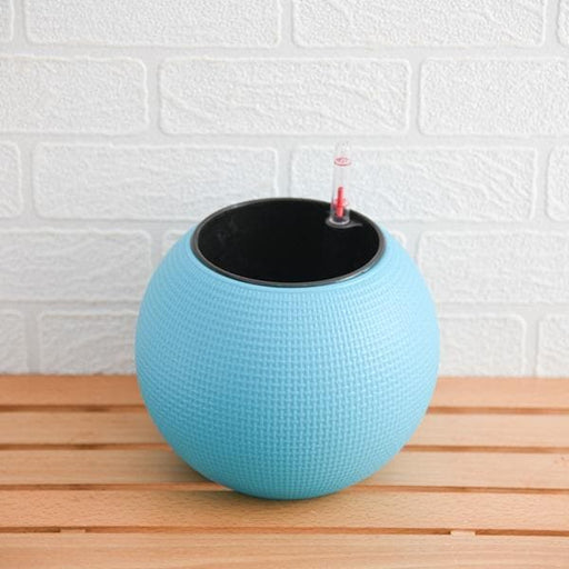 4.9 inch (12 cm) gw 01 self watering round plastic planter (blue) 