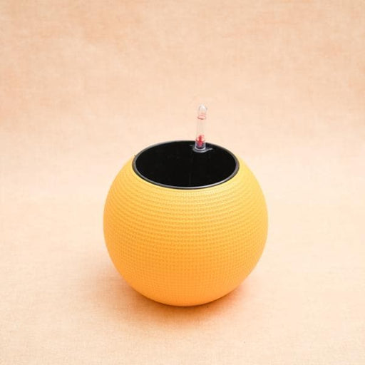 4.9 inch (12 cm) gw 01 self watering round plastic planter (yellow) 