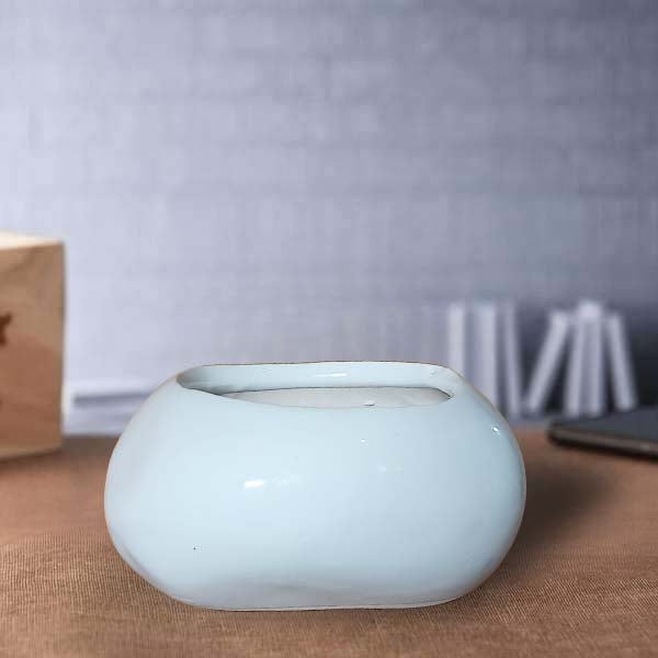 4 inch (10 cm) Stone Shape Round Cylindrical Ceramic Pot (Set of 1)(White)