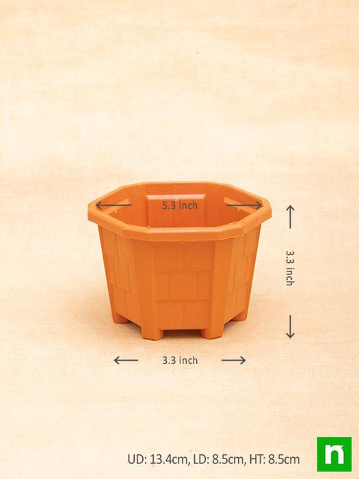 5.3 inch (13 cm) hexa no. 1 plastic planter (terracotta color) (set of 6) 