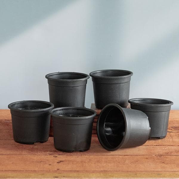 5 inch (13 cm) Grower Round Plastic Pot (Set fo 6)(Black)(Without Plate)