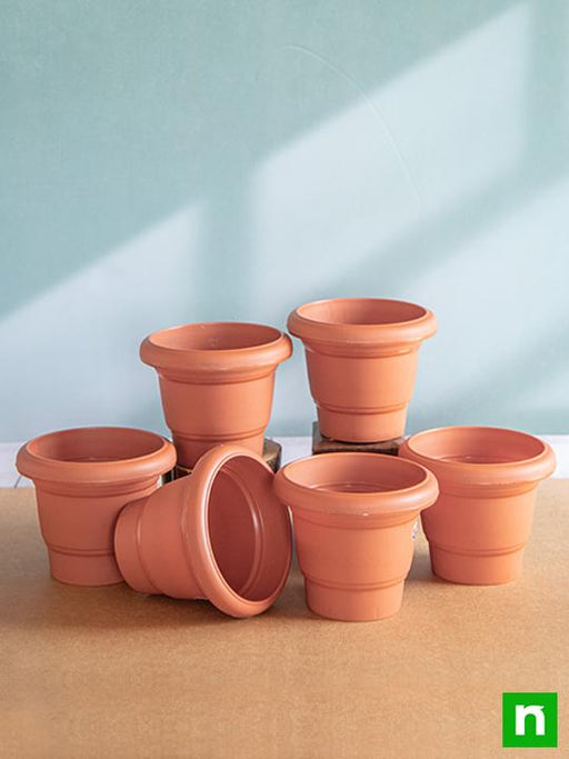 6.1 inch (15 cm) green no. 5 round plastic planter (terracotta color) (set of 6) 