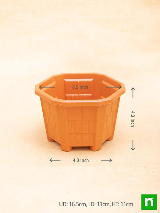 6.5 inch (17 cm) hexa no. 2 plastic planter (terracotta color) (set of 6) 