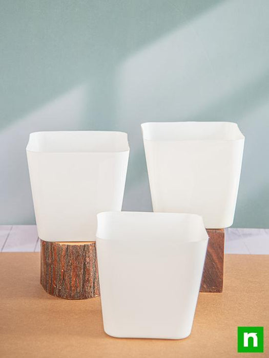 6.7 inch (17 cm) square plastic planter with rounded edges (white) (set of 3) 