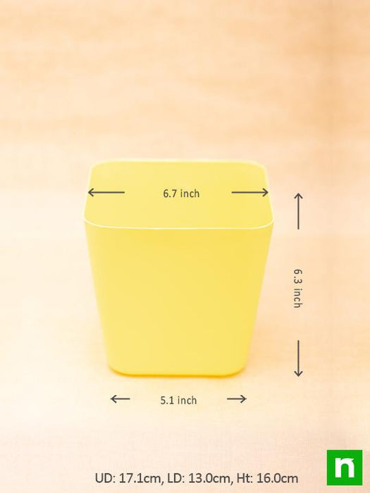 6.7 inch (17 cm) square plastic planter with rounded edges (yellow) (set of 3) 