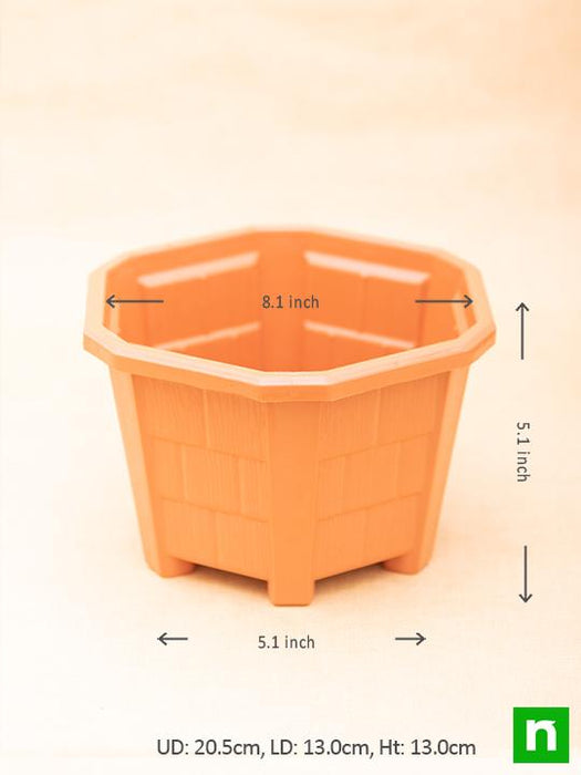 8.1 inch (21 cm) hexa no. 3 plastic planter (terracotta color) (set of 6) 