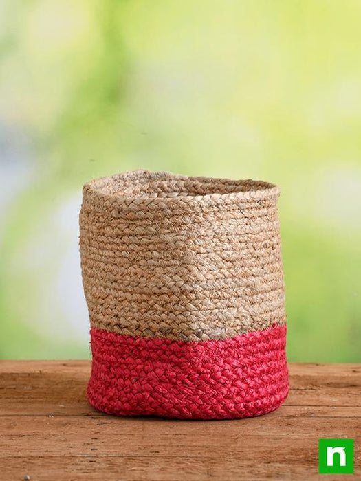 8 inch (20 cm) eco friendly jute planter (pink) 