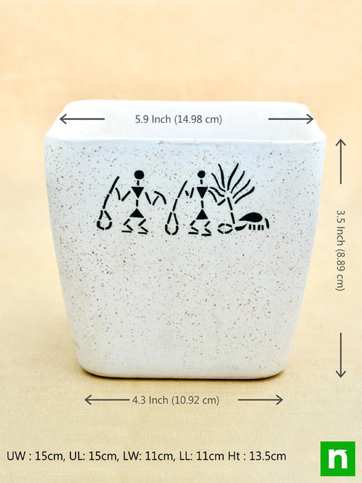 warli painting ceramic pots - pack of 3