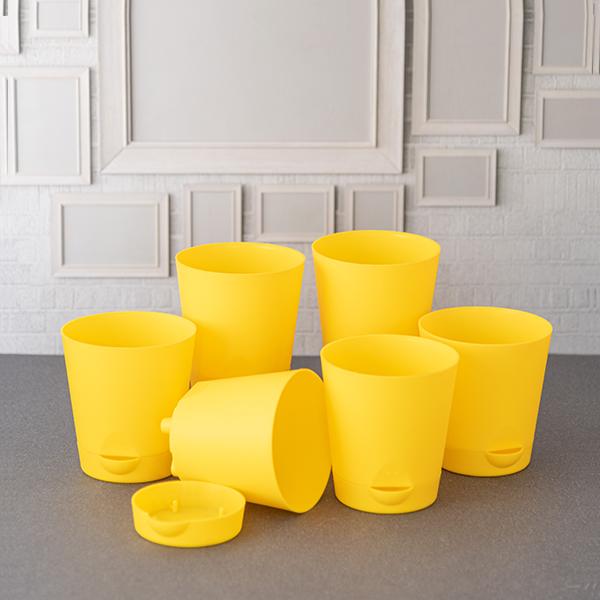 3.9 inch (10 cm) krish no. 10 self watering round plastic planter (yellow) (set of 6) 