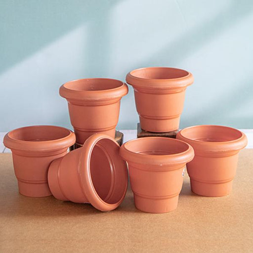 6.1 inch (15 cm) green no. 5 round plastic planter (terracotta color) (set of 6) 