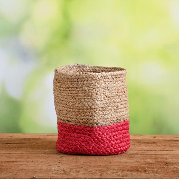 8 inch (20 cm) eco friendly jute planter (pink) 