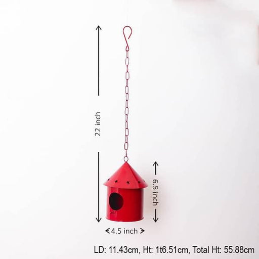 round metal birdhouse (red) 