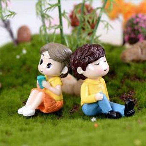 college couple plastic miniature garden toys (blue - 1 pair