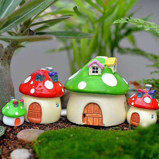 mushroom houses plastic miniature garden toys - 4 pieces