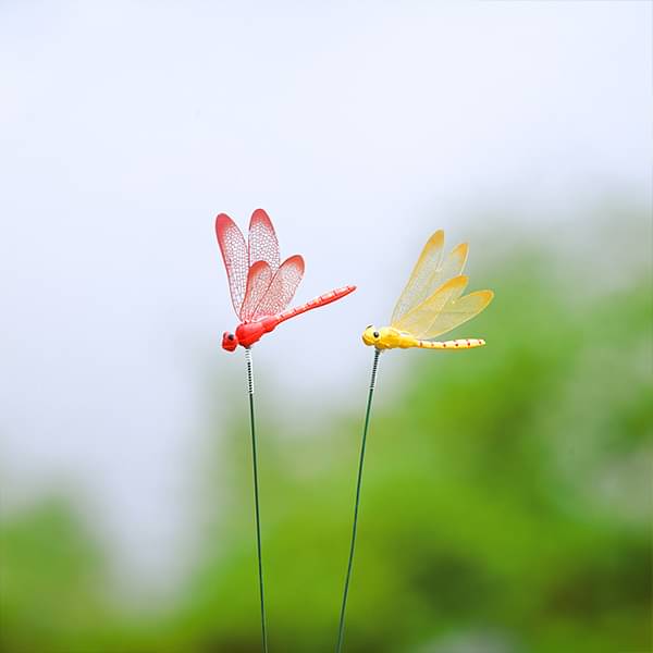 pin dragon flies plastic miniature garden toys (yellow - 1 pair