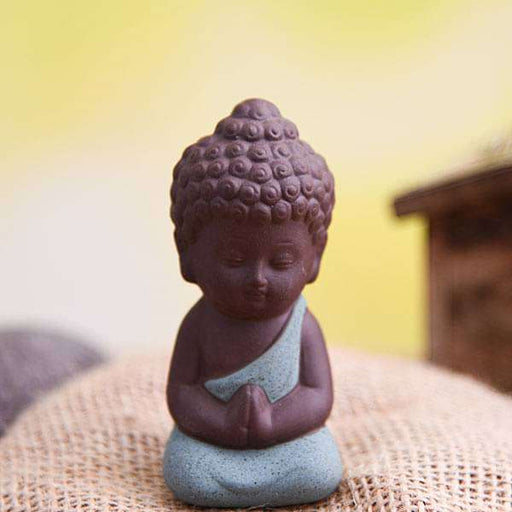 praying buddha ceramic miniature garden toy (teal green - 1 piece