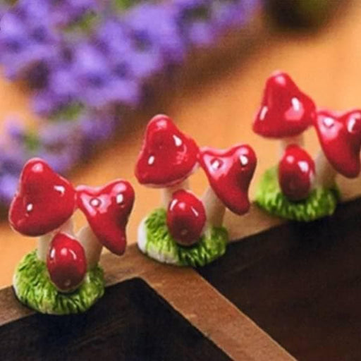 tri mushrooms plastic miniature garden toys - 3 pieces