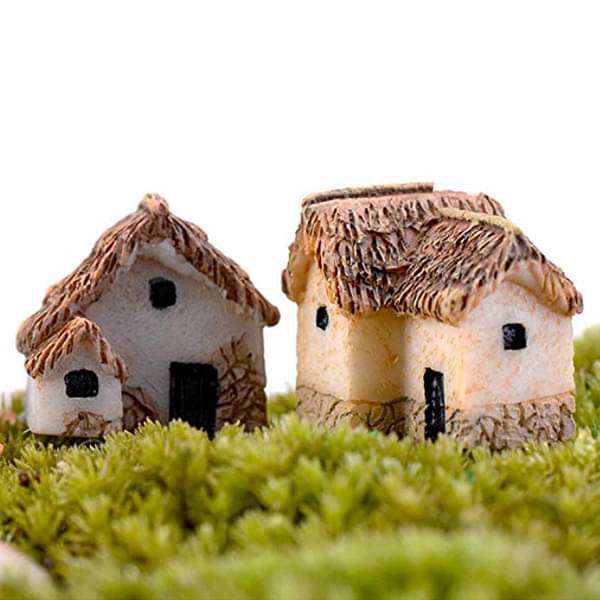 village mud huts plastic miniature garden toys - 2 pieces