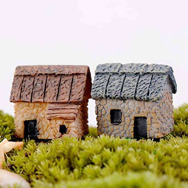 village stone huts plastic miniature garden toys - 2 pieces