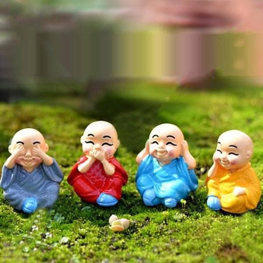 cute monks plastic miniature garden toys (small - 4 pieces