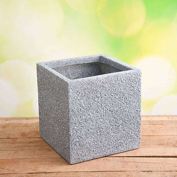 10 inch (25 cm) oth - 12 stone finish square fiberglass planter (grey)