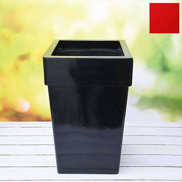 14 inch (36 cm) sqr - 8 square fiberglass planter with broad collar (red)