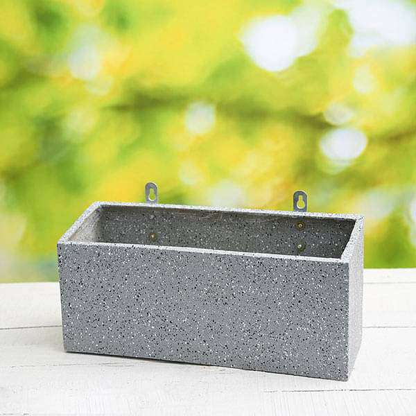 15 inch (38 cm) sml - 010 stone finish wall mounted rectangle fiberglass planter (grey)