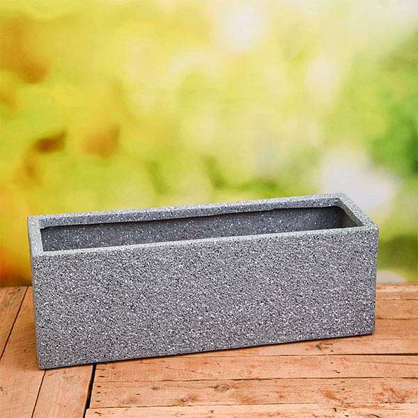 27 inch (69 cm) oth - 15 stone finish rectangle fiberglass planter (grey)