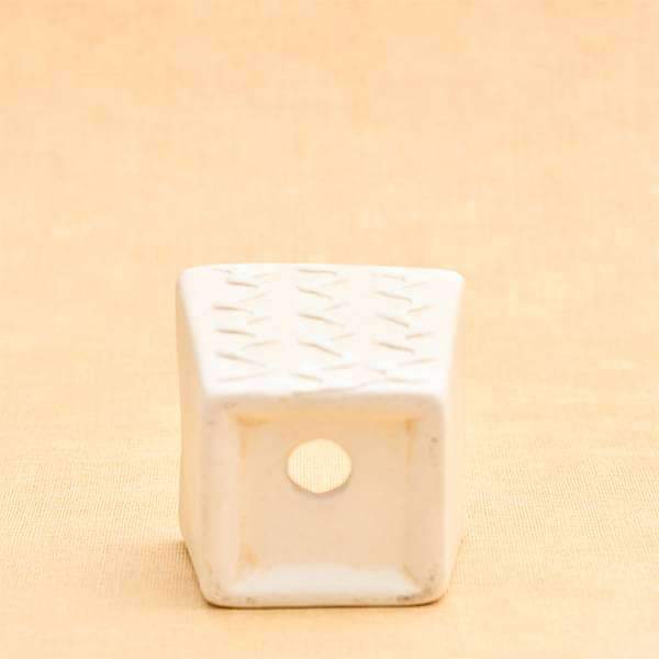 3.1 inch (8 cm) cp007 embossed square cone ceramic pot with plate (beige) (set of 2) 