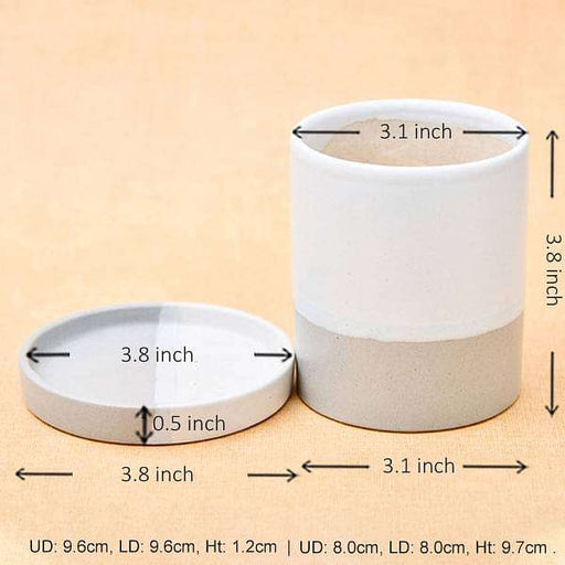 3.1 inch (8 cm) cp043 cylindrical ceramic pot with plate (white 