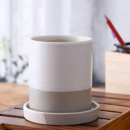 3.1 inch (8 cm) cp043 cylindrical ceramic pot with plate (white 