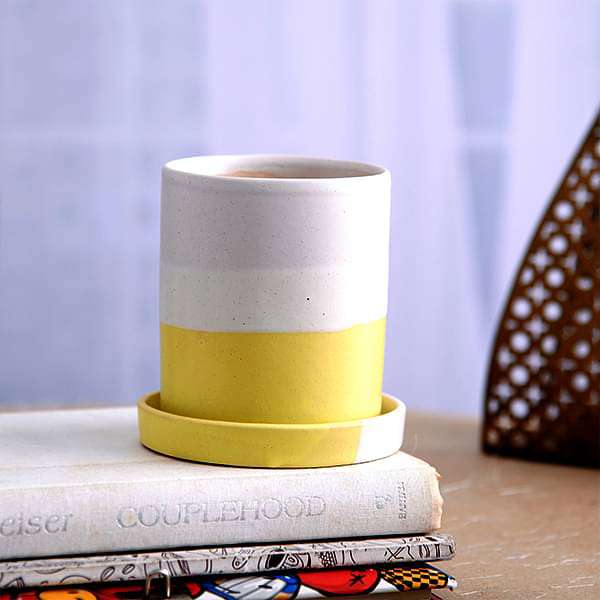 3.1 inch (8 cm) cp046 cylindrical ceramic pot with plate (white 