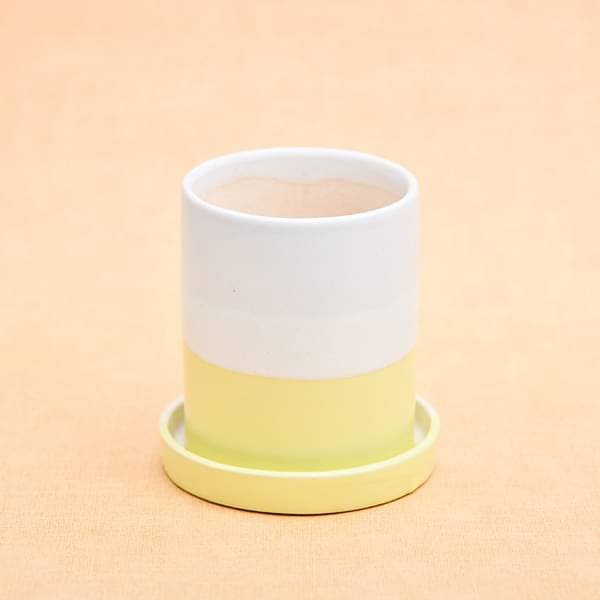 3.1 inch (8 cm) cp046 cylindrical ceramic pot with plate (white 