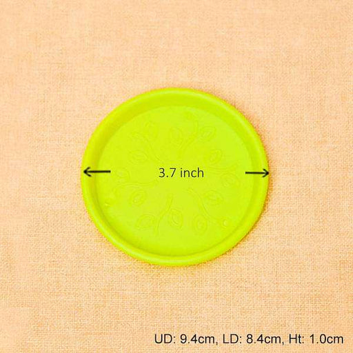 3.7 inch (9 cm) round plastic plate for 4 inch (10 cm) grower pots (lime yellow) (set of 6) 