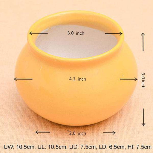 3 inch (8 cm) handi shape round ceramic pot (yellow) (set of 3) 