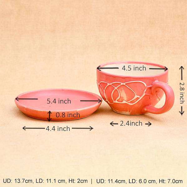 4.5 inch (11 cm) cp010 embossed cup shape round ceramic pot with plate (peach) 