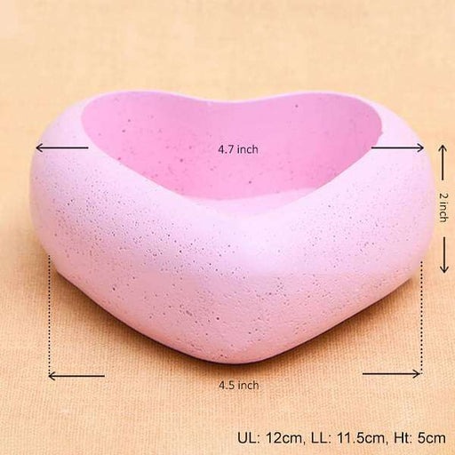 4.7 inch (12 cm) heart shape concrete pot (pink) 