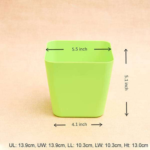 5.5 inch (14 cm) square plastic planter with rounded edges (green) (set of 6) 