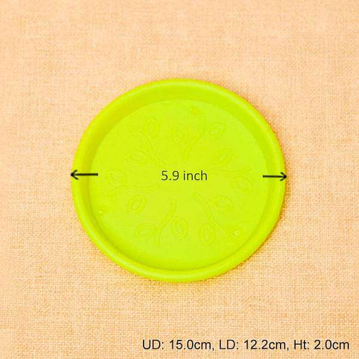 5.9 inch (15 cm) round plastic plate for 6 inch (15 cm) grower pots (lime yellow) (set of 6) 