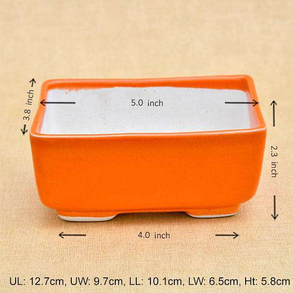 5 inch (13 cm) bonsai rectangle ceramic pot (orange) (set of 2) 