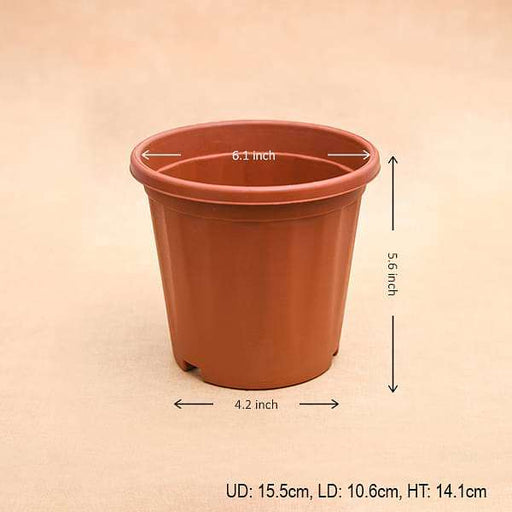 6 inch (15 cm) grower round plastic pot (terracotta color) (set of 6) 