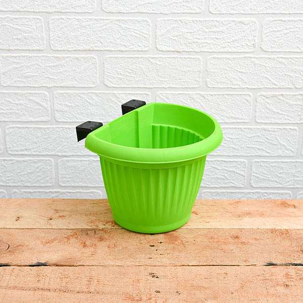 7.9 inch (20 cm) bello railing d shape plastic planter (green) (set of 6) 