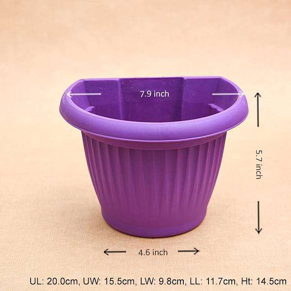 7.9 inch (20 cm) bello wall mounted d shape plastic planter (violet) (set of 6) 