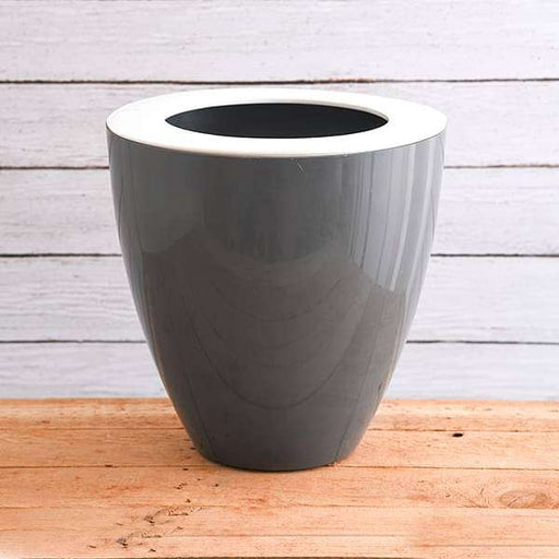 8 inch (20 cm) convex round plastic planter (grey) 