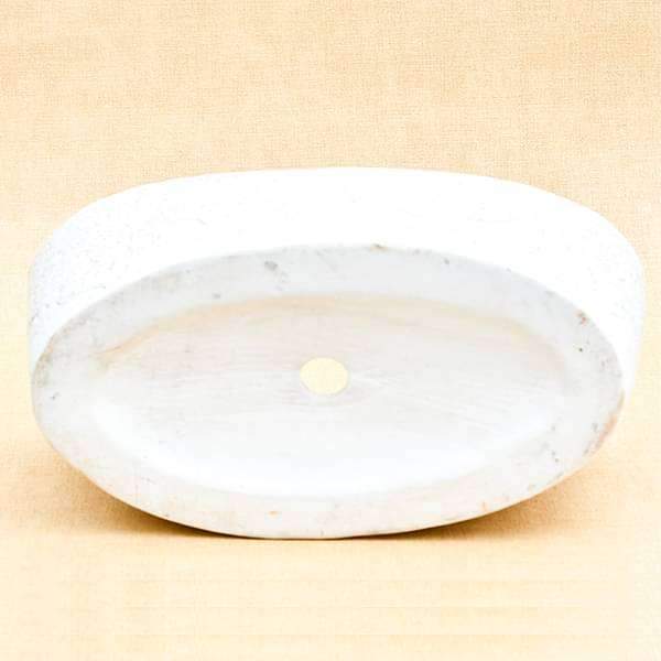 9.8 inch (25 cm) embossed marble finish oval ceramic pot (white) (set of 2) 