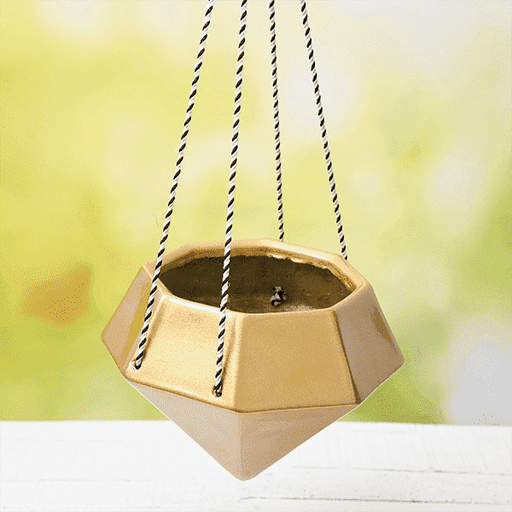 9.8 inch (25 cm) sml - 015 diamond hanging fiberglass planter (golden color)